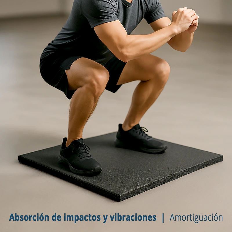 Caucho Macizo Loseta Caucho 1x1 Negro | 10mm | Densidad Plus + | Suelo Gimnasio | Amortiguación