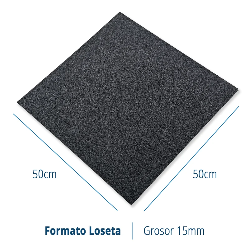 Caucho Macizo LOSETA 50x50cm|15mm ALTA DENSIDAD Negro