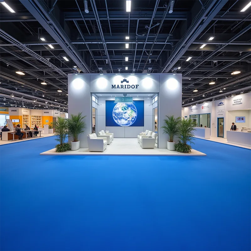 Moquetas Poliéster y PVA Resina Sintética Moqueta Ferial Premium Azul Mediterraneo Bobinas Completas