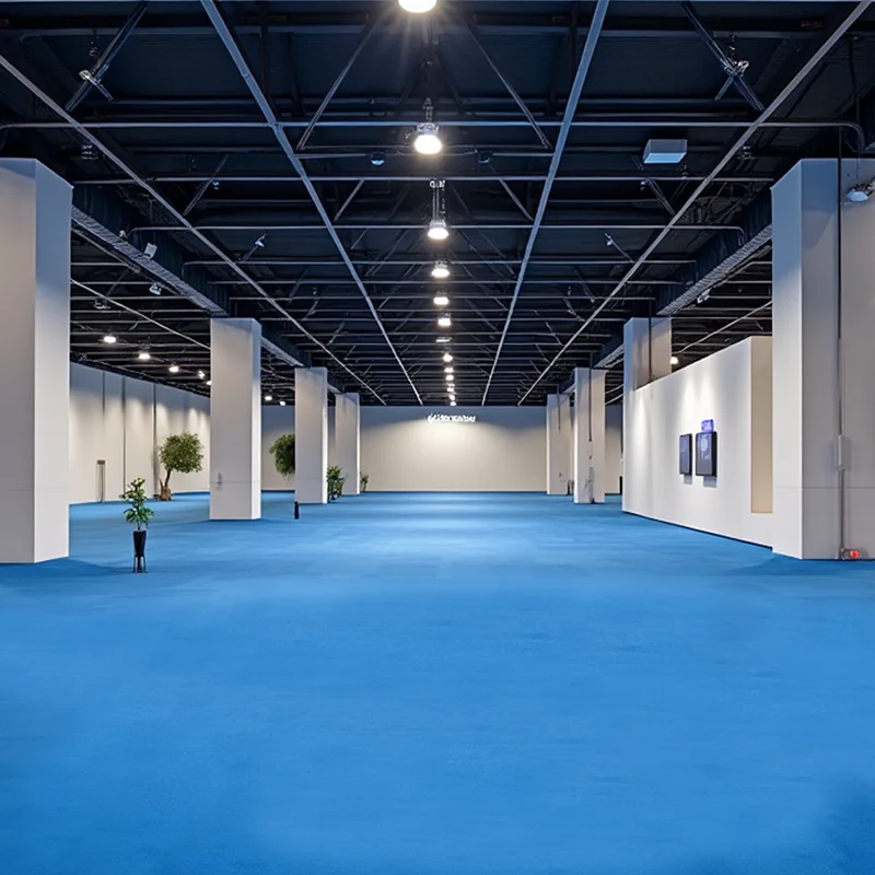 Moquetas Poliéster y PVA Resina Sintética Moqueta Ferial Premium Azul Mediterraneo Bobinas Completas