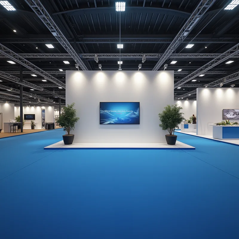 Moquetas Poliéster y PVA Resina Sintética Moqueta Ferial Premium Azul Mediterraneo Bobinas Completas