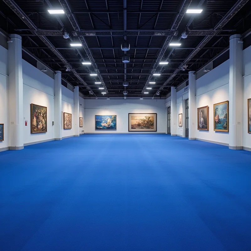 Moquetas Poliéster y PVA Resina Sintética Moqueta Ferial Premium Azul Mediterraneo Bobinas Completas