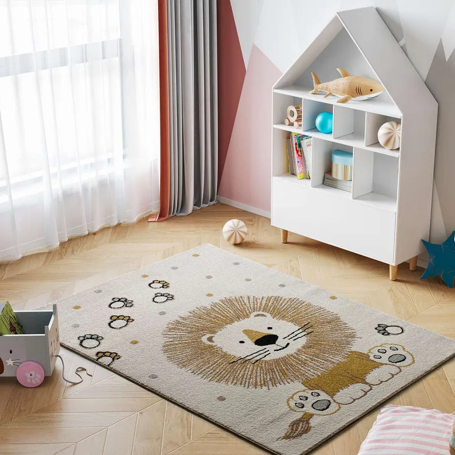 Alfombras 100% Polipropileno HEAT-SET FRISÈ Alfombra infantil Leon blanco multi