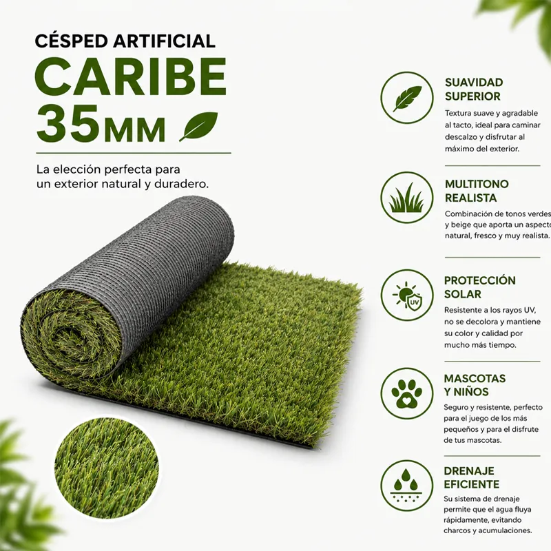Césped artificial Césped Caribe 35mm | Multitono | Realista, Suave y Duradero