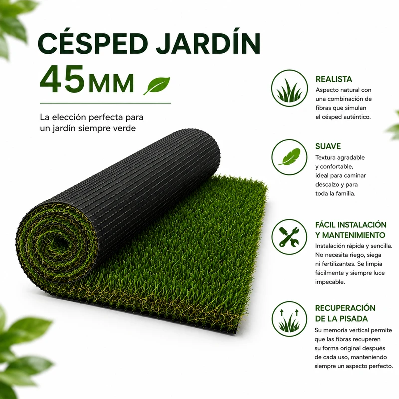 Césped artificial Polipropileno Césped Jardin 45mm