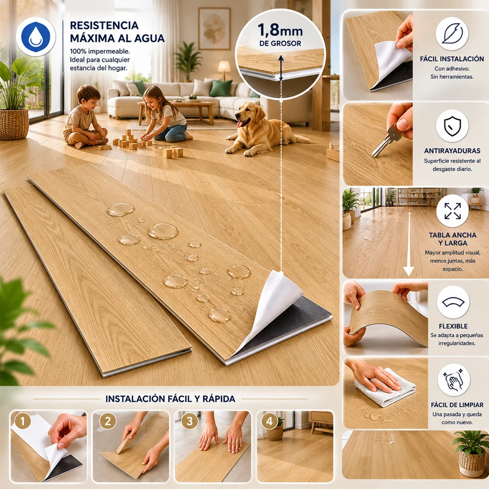 Vinílicos Heterogéneo Suelo de Vinílico Autoadhesivo PVC Roble Clásico Dorado 5m²