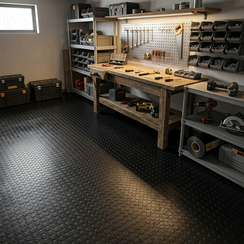 Suelo de Vinilo en Rollo Círculos Negro Bobina 50m² Suelo de Vinilo en Rollo Círculos Negro Bobina 50m²