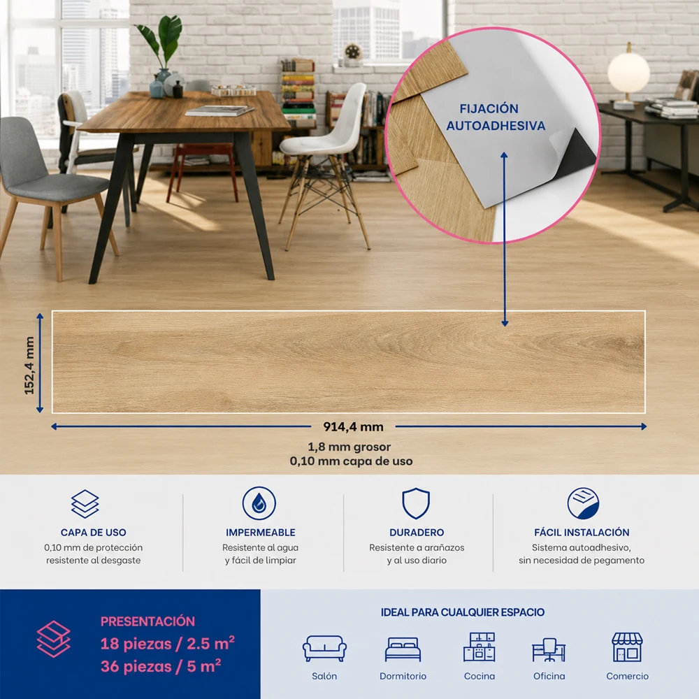 Vinílicos Heterogéneo Suelo de Vinílico Autoadhesivo PVC Roble Clásico Dorado 5m²