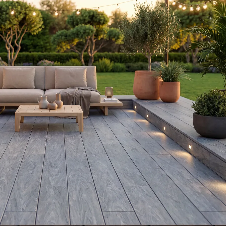 Tarima exterior Tecnológica Tarima Madera Exterior Gris| Lama Composite Maciza