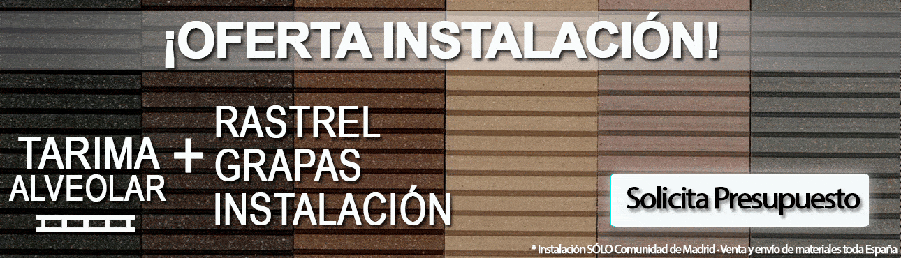 Tarima de Exterior Instalación Disfrute de tu tarima exterior al mejor precio el mercado 29,99€/m² ¡Ven a por tu taririma de exterior Alveolar sintética!